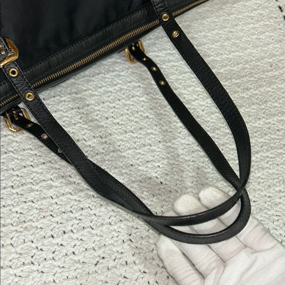 Prada Black Nylon Large Tote Bag with Leather Trim & Strap - Picture 16 of 17
